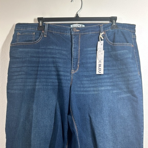 Code Bleu Wide Leg Crop Jeans Stretch NWT Size 20W Dark Wash Raw Hem - Picture 3 of 14